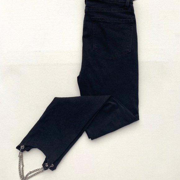 Paige Transcend Hoxton High Waist Chain Stirrup Ankle Peg Jeans Black - Picture 9 of 9